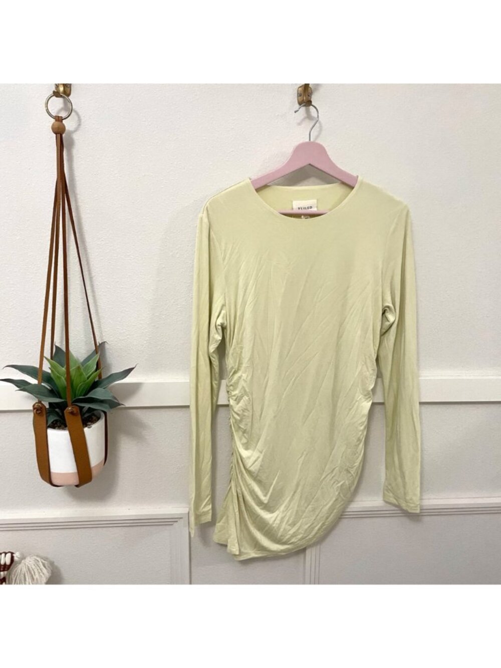 Nwt Veiled Ny Asymmetric Rouched Jersey Top Butter Yellow Size L Modest Classic — image 2 of 8